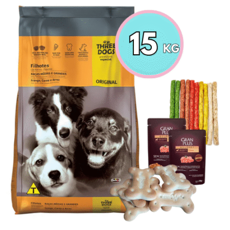 THREE DOGS Original – Cachorros Razas medianas y grandes 15kg