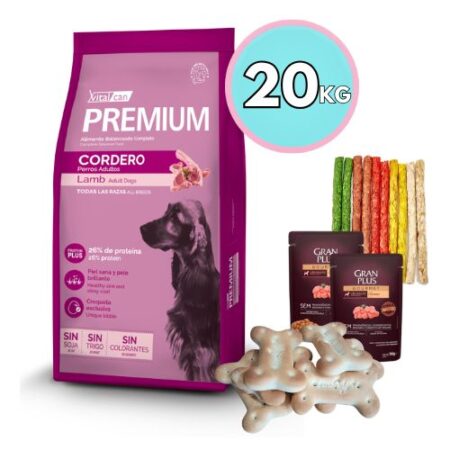 Vitalcan Premium Cordero 20kg + Snacks
