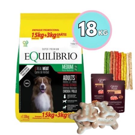 Equilibrio Perro Adulto 15kg + 3kg + Snack a elección