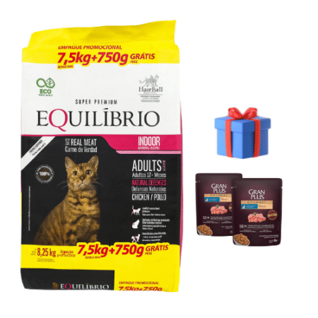 Equilibrio Gato Adulto Hairball 7.5kg + 750g + Snacks