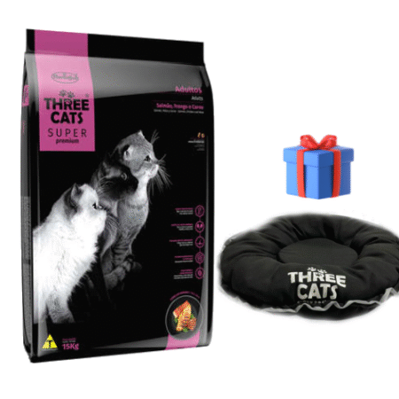 THREE CATS Super Premium 15kg – Adultos Salmón, Pollo y Carne + Moises