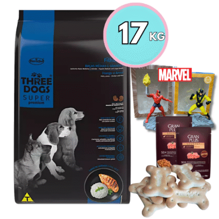 THREE DOGS Cachorro – Razas Medianas y grandes 15+2kg +Regalo
