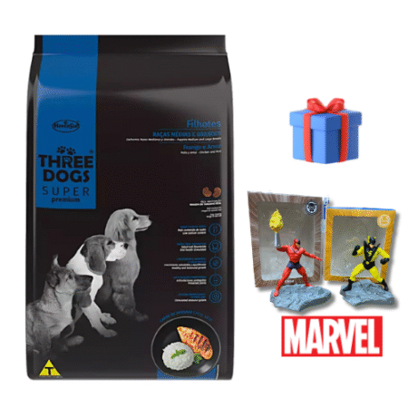 THREE DOGS Cachorro – Razas Medianas y grandes 15+2kg + Figura de acción de Marvel