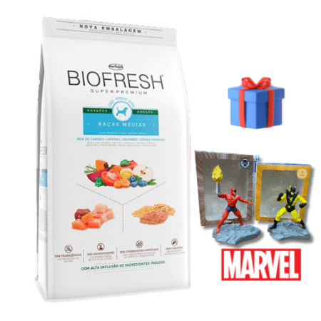 BIOFRESH para perros – Adultos Razas medianas 15kg + Figura de acción de Marvel