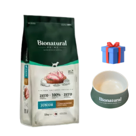 Bionatural perro cachorro raza mediana y grande sabor pollo 15kg + Plato