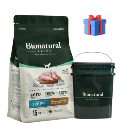 Bionatural perro cachorro raza mediana y grande sabor pollo 15kg + Contenedor