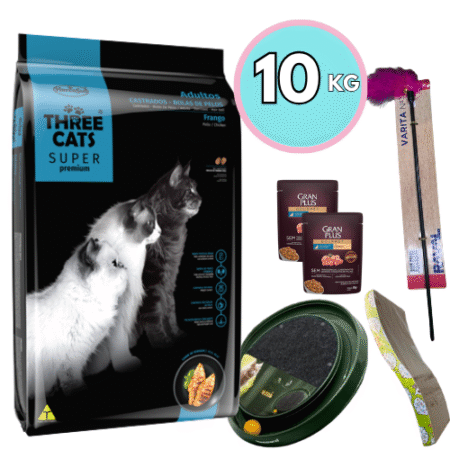 THREE CATS Super Premium – Castrados /Pollo Control Bolas de Pelos 10kg + Regalo a elección