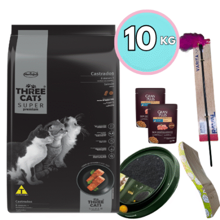 THREE CATS Super Premium – Castrados/ Salmón 10kg + Regalo a elección