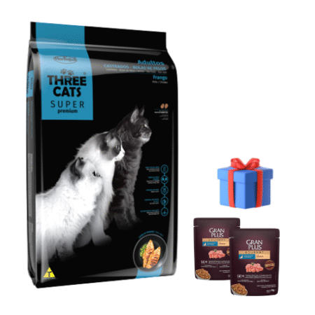 THREE CATS Super Premium – Castrados /Pollo Control Bolas de Pelos 10kg + Snacks