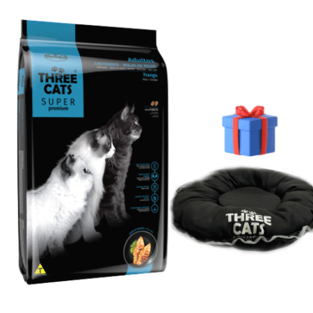 THREE CATS Super Premium – Castrados /Pollo Control Bolas de Pelos 10kg + Moises