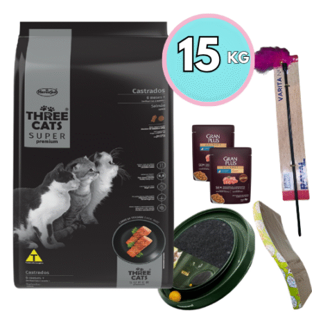 THREE CATS Super Premium – Castrados/ Salmón 15kg + Regalo a elección