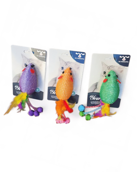 Juguete gato - Ratón pompón y pluma