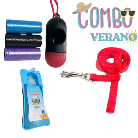 Combo: Botella pasea 250ml + Correa cinta tamaño S + Porta bolsitas + 3 Rollos bolsitas