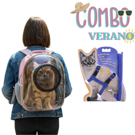 Combo: Mochila transportadora  + arnés gato