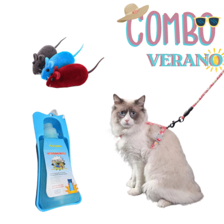 Combo Arnés + Correa + Botella 250ml + 3 ratones con chifle