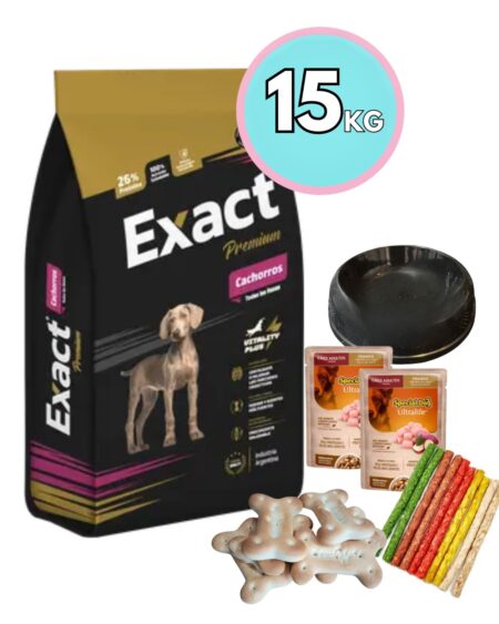 Exact Premium Perro Cachorro 15kg + Plato o Snacks