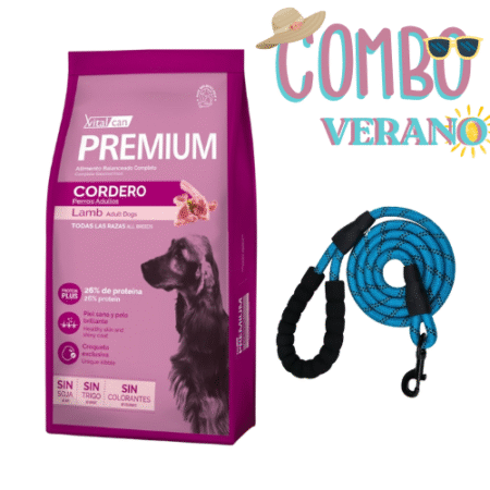 Combo Vitalcan Premium Cordero 20kg + Correa mango reforzado
