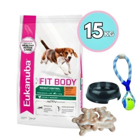 Eukanuba Control de Peso Raza Mediana 15 kg + Juguete, plato o galletas