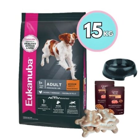 Eukanuba Adulto Raza Mediana15 kg + Plato o snacks