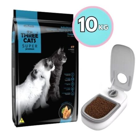 Three Cats Super Premium Castrado (Pollo) 10 kg + Comedero Timer