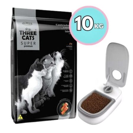 Three Cats Super Premium Gato Castrado (Salmón) 10 kg + Comedero Timer