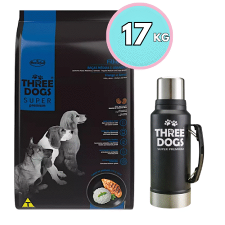 THREE DOGS Cachorro – Razas Medianas y grandes 15+2kg + Termo