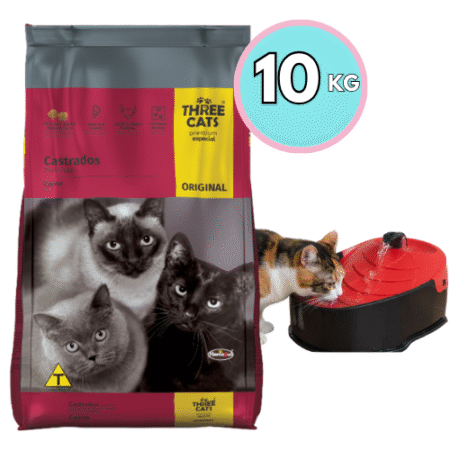 THREE CATS Original – Castrados 10kg + Bebedero tipo fuente