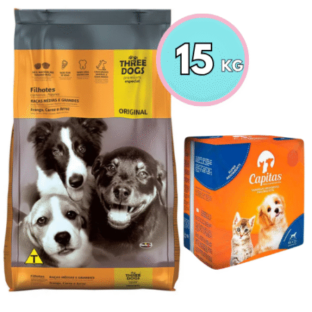 THREE DOGS Original – Cachorros Razas medianas y grandes 15kg+ Paquete pañales capitas 10unidades