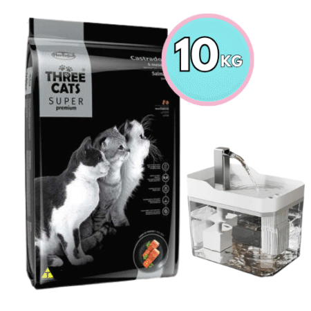 Three Cats Super Premium Gato Castrado (Salmón) 10 kg + Bebedero tipo fuente