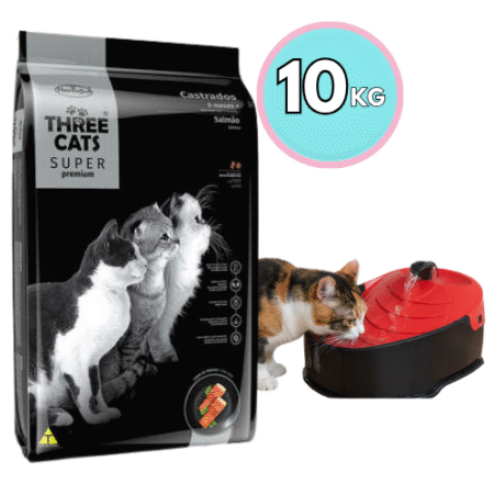 Three Cats Super Premium Gato Castrado (Salmón) 10 kg + Bebedero tipo fuente